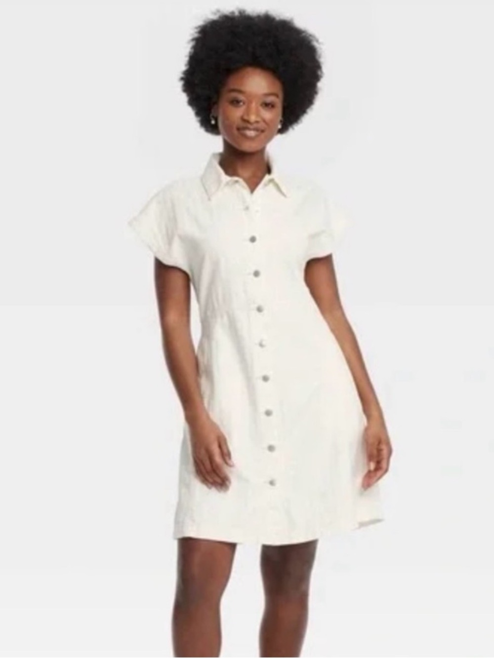 Universal Thread Cream Button-Front Mini Shirt Dress